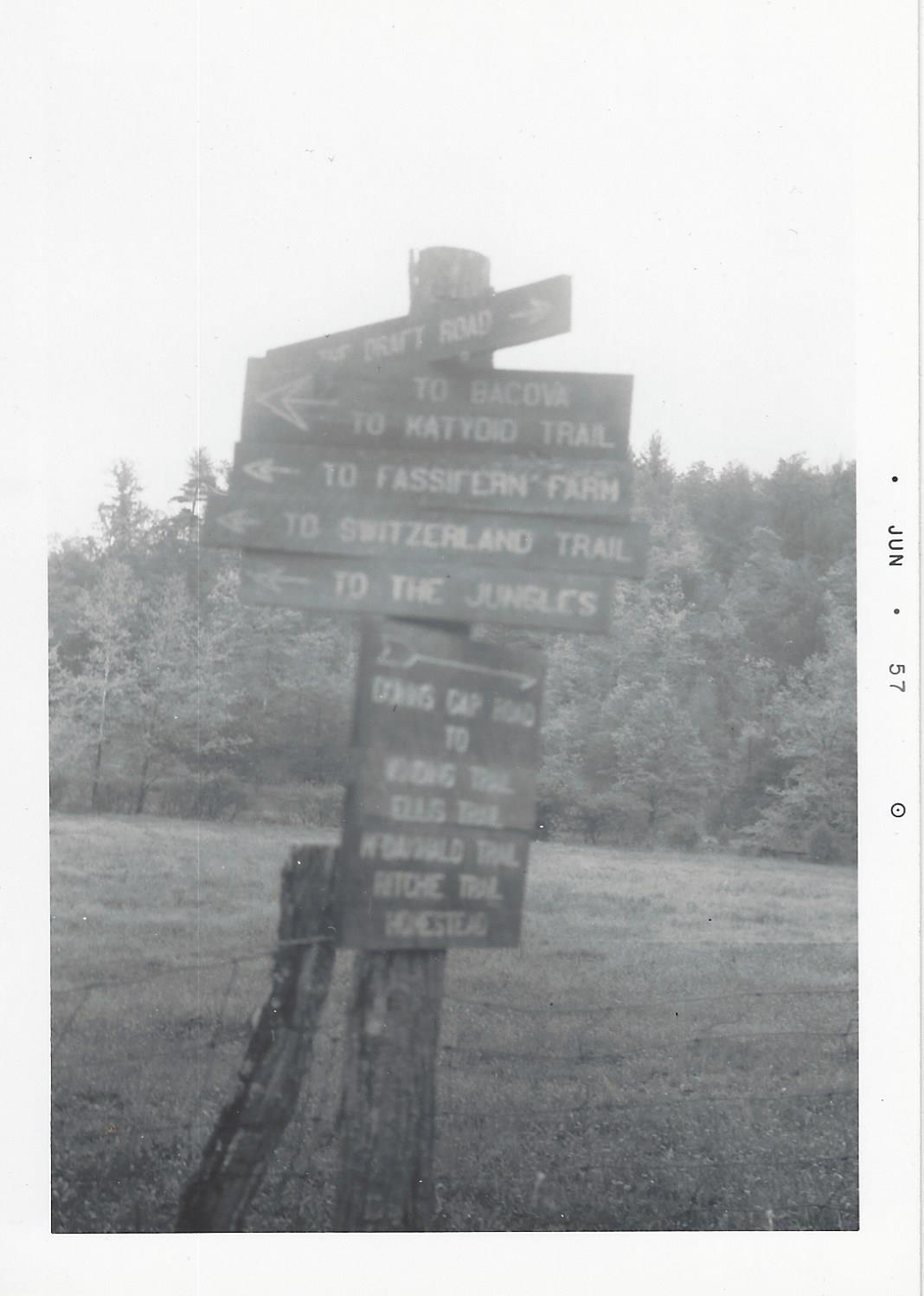 Back Creek trail signpost, June 1957