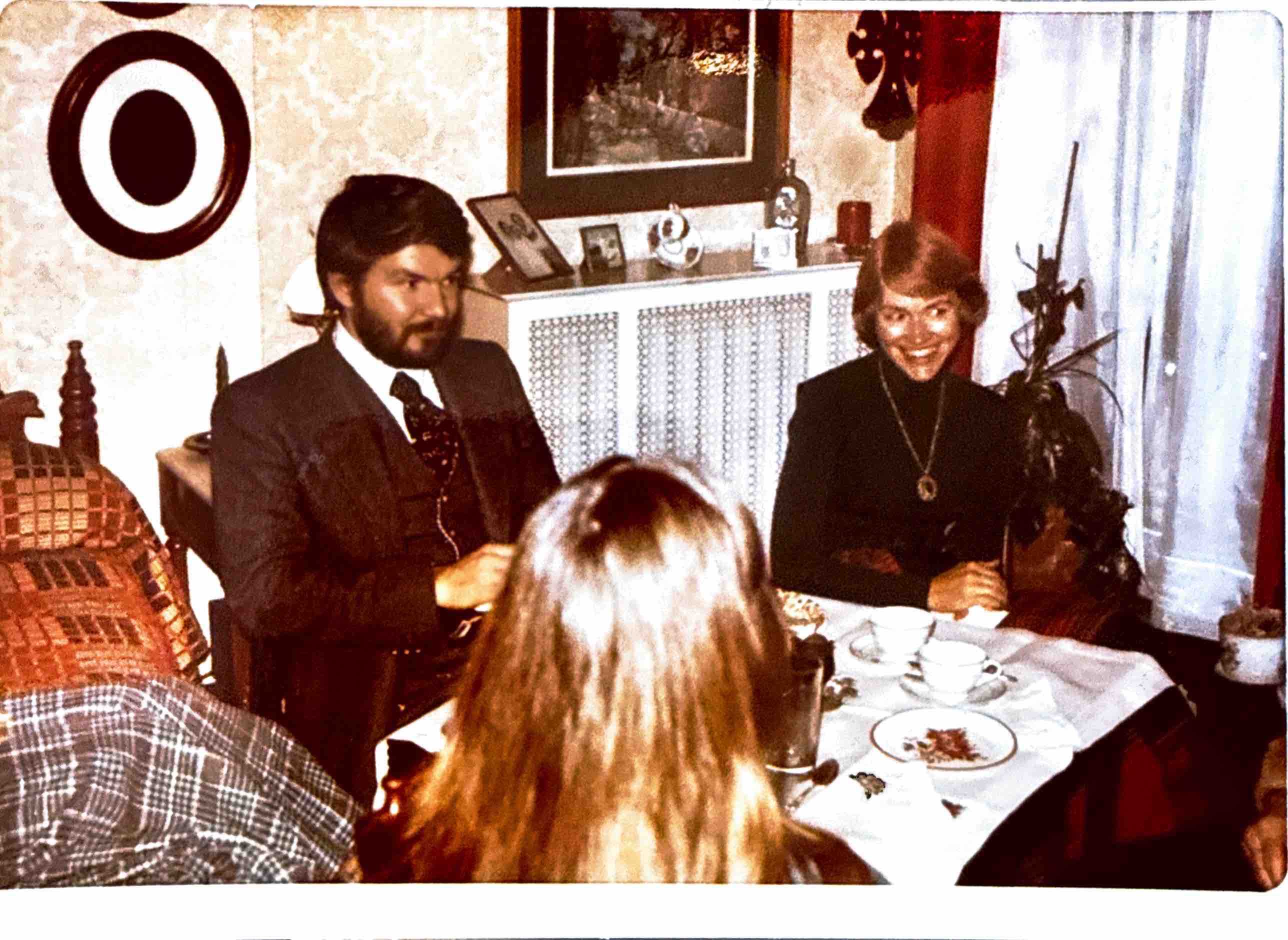 Pete and Neva at Christmas dinner, 1976