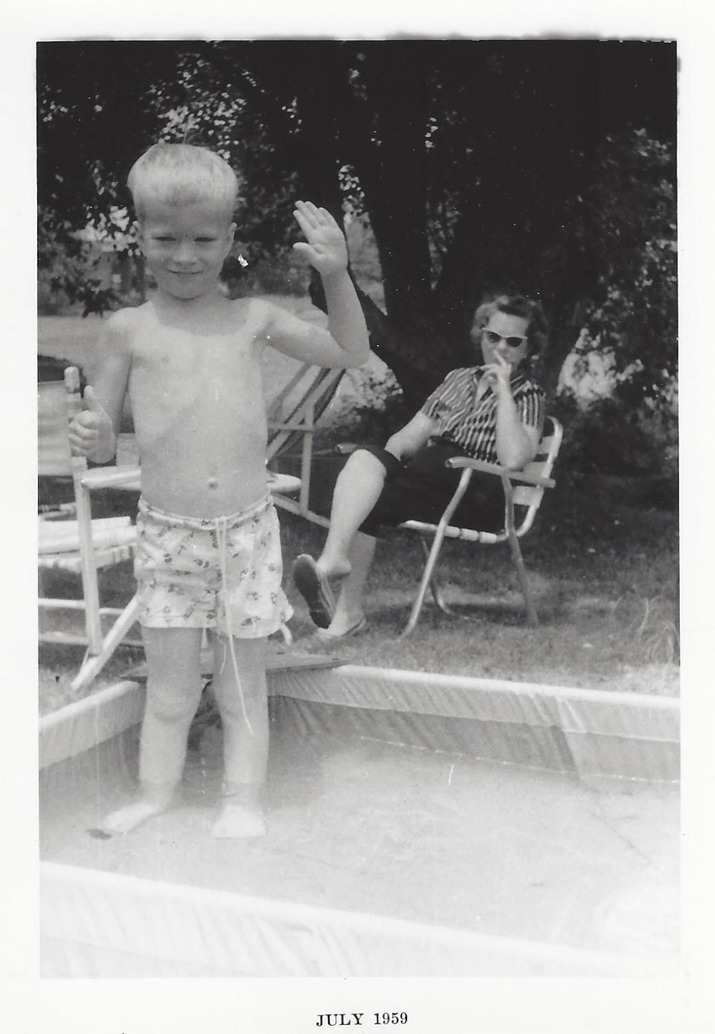 Ralph waving by pool, July 1959