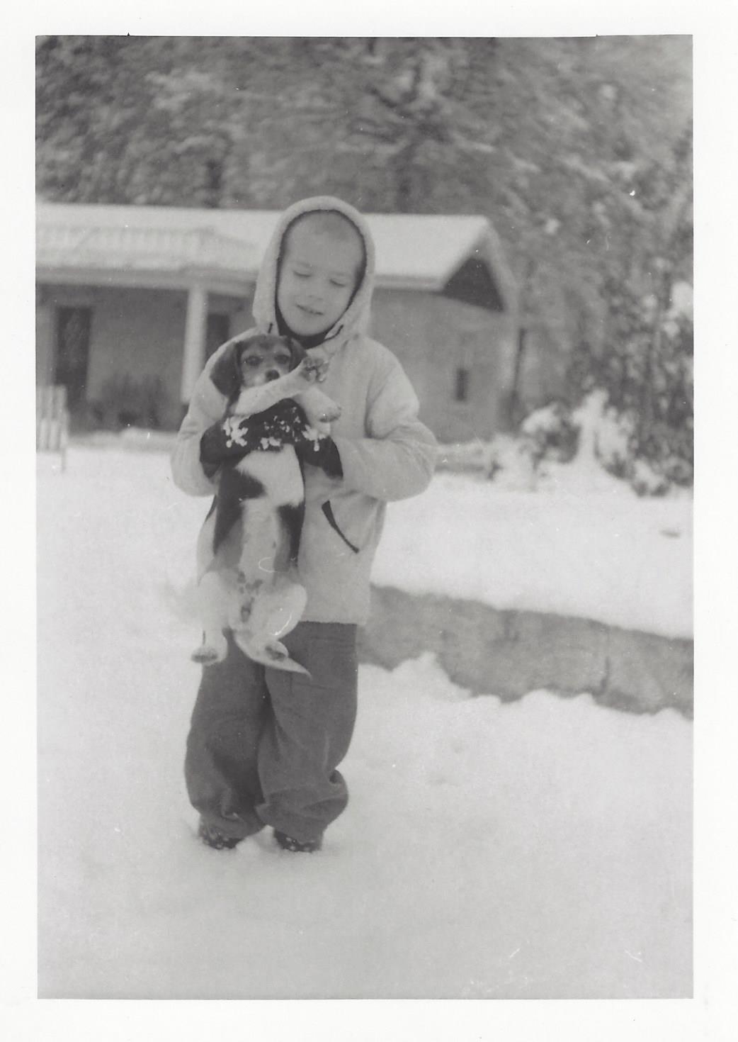 Ralph with puppy in snow
