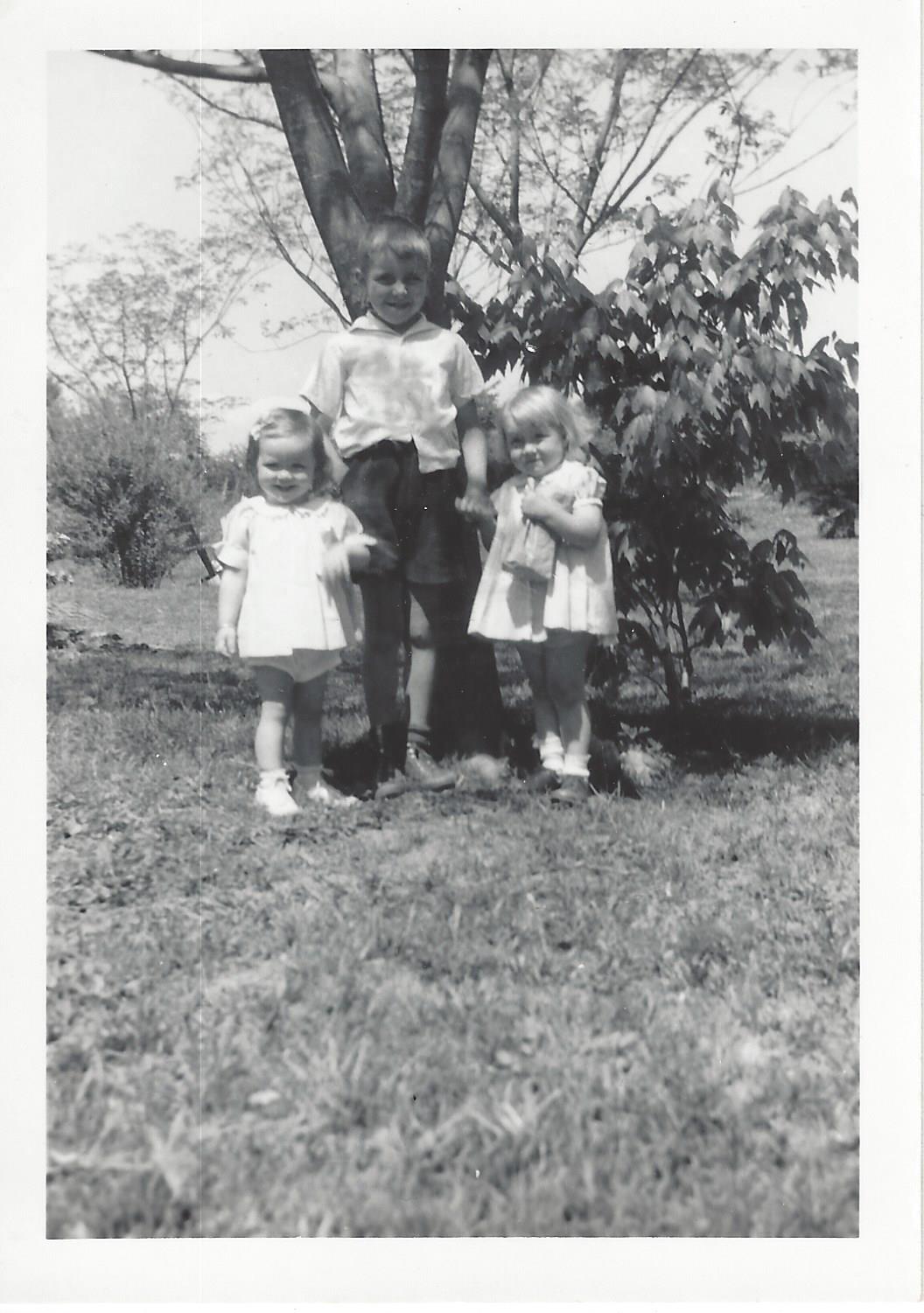 Three unknown children under tree